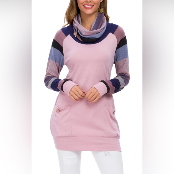 Levaca Long Sleeve Cowl Neck Button Tunic Top NWT - Picture 1 of 8